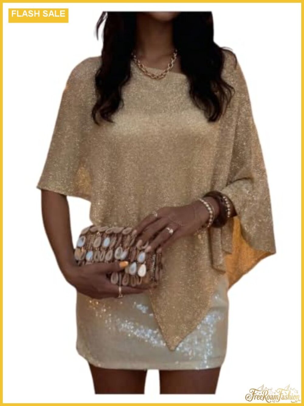 Sequin Sparkly Sheer Shawl Cape Poncho Top Crochet Beach Cover-Up